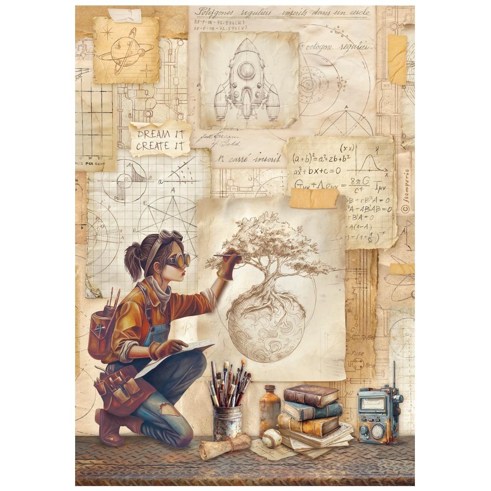 Stamperia A4 RICE PAPER - A NEW BEGINNING - DRAFTS & DRAWINGS - Decoupage