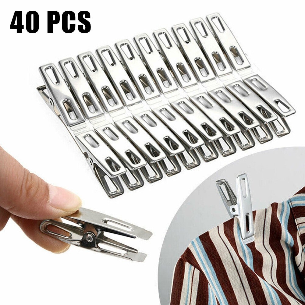 40Pcs Stainless Steel Clothes Pegs Laundry Hanging Clips Clamps Holder windproof