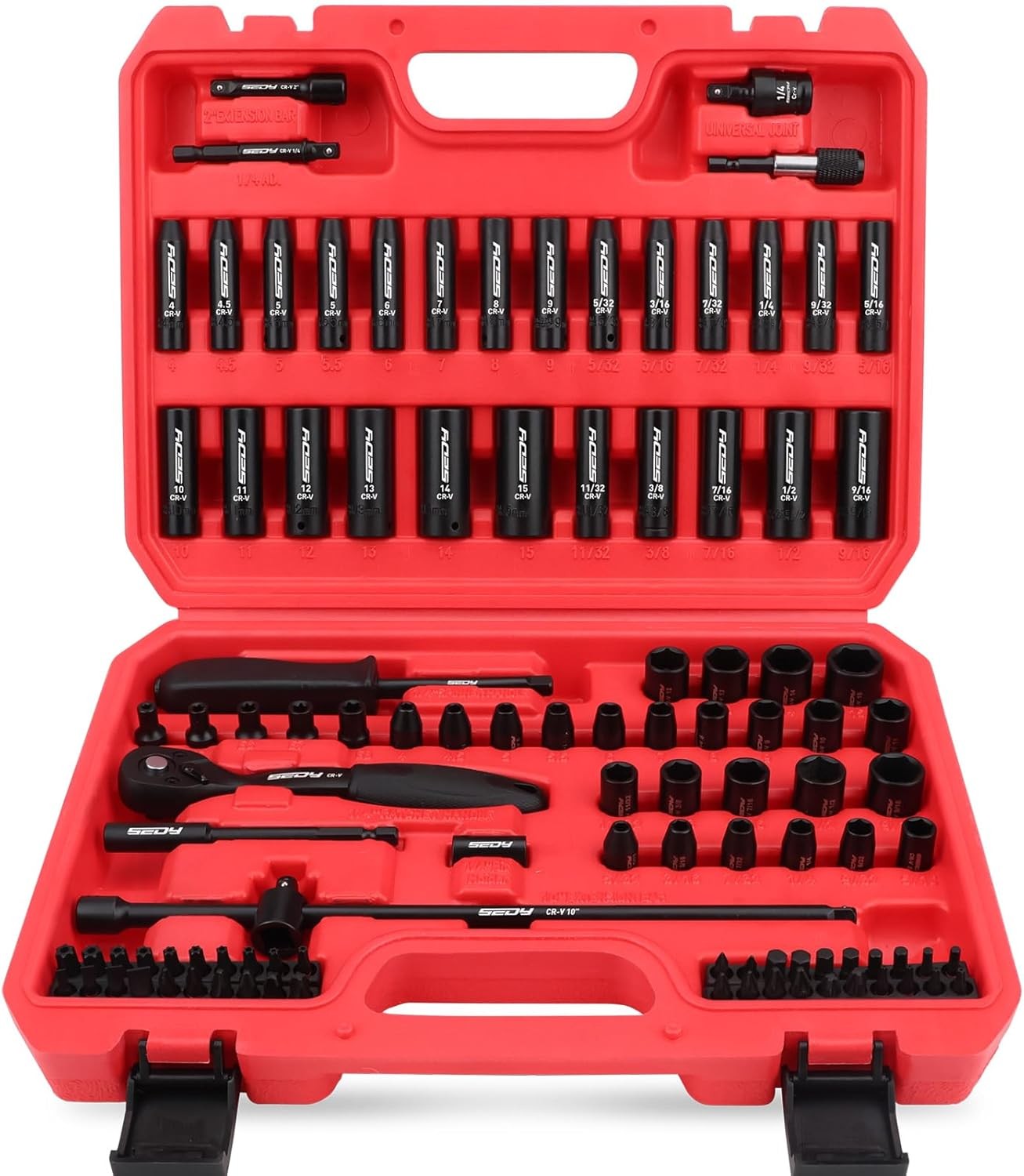 105-1/4" Drive Impact Socket Set Ratchet Wrench Adapter Joint Bits Extension Bar