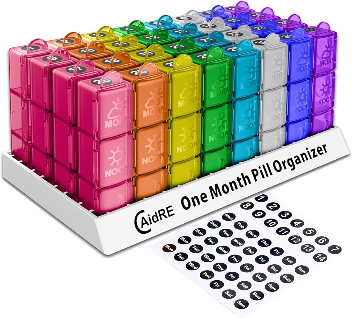 Monthly Pill Organizer 3 Times A Day, 30 Day One Month Multi-colored