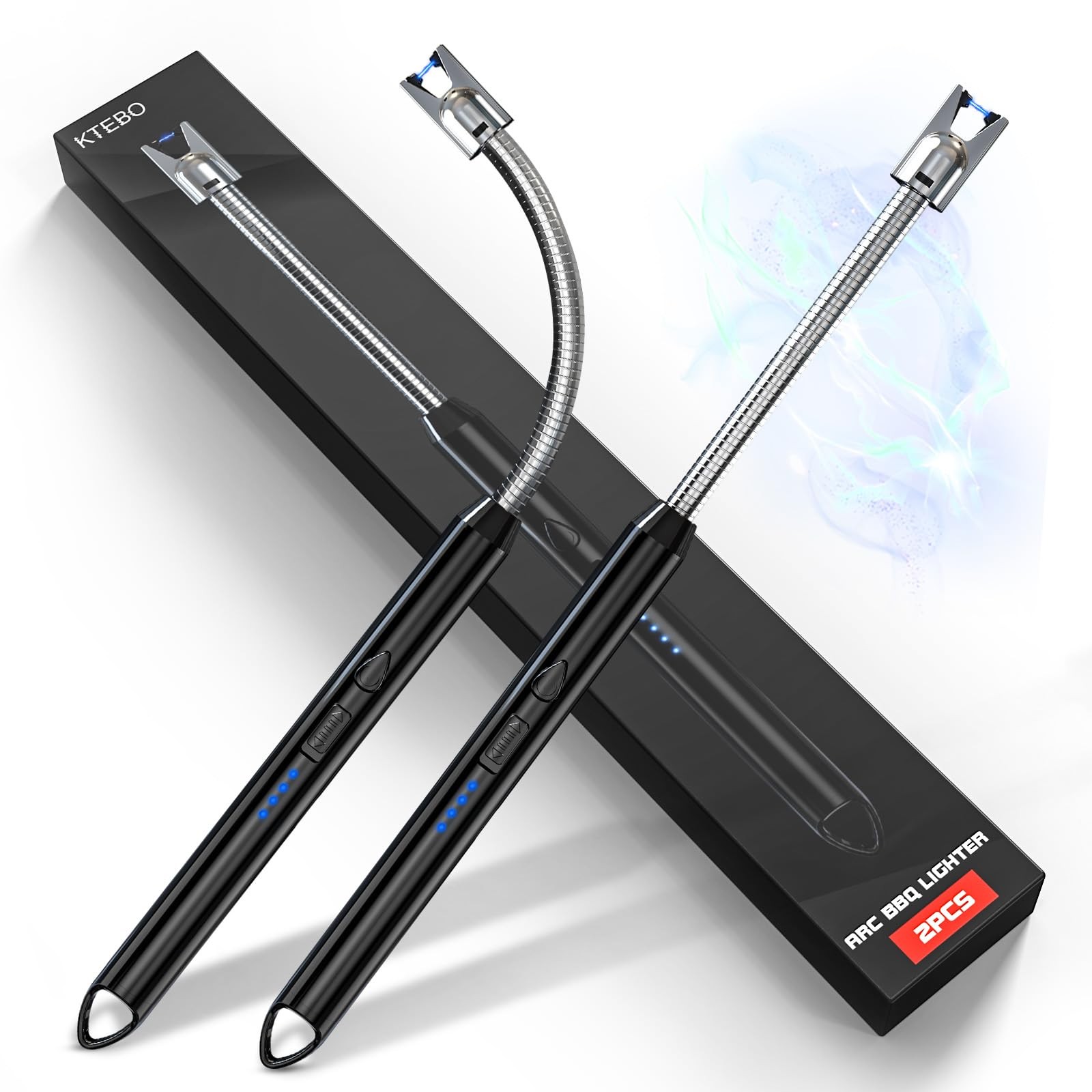 KTEBO 2 Pack Plasma Arc Electric Lighters Rechargeable - 12*2.5*0.6, Black
