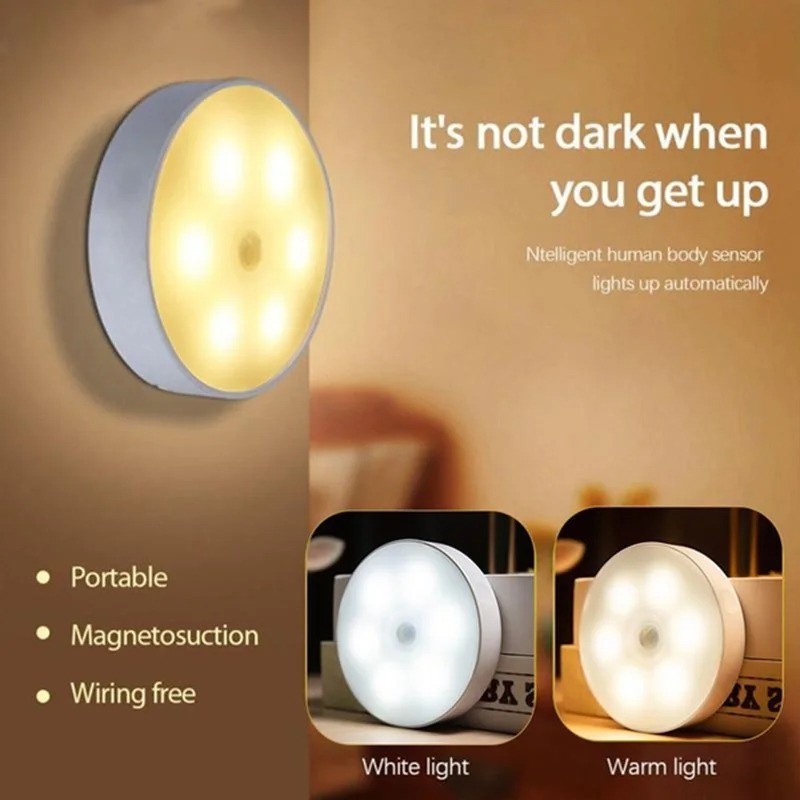 LED Motion Sensor Night Light USB Rechargeable Wireless Lamp for Bedroom Stair