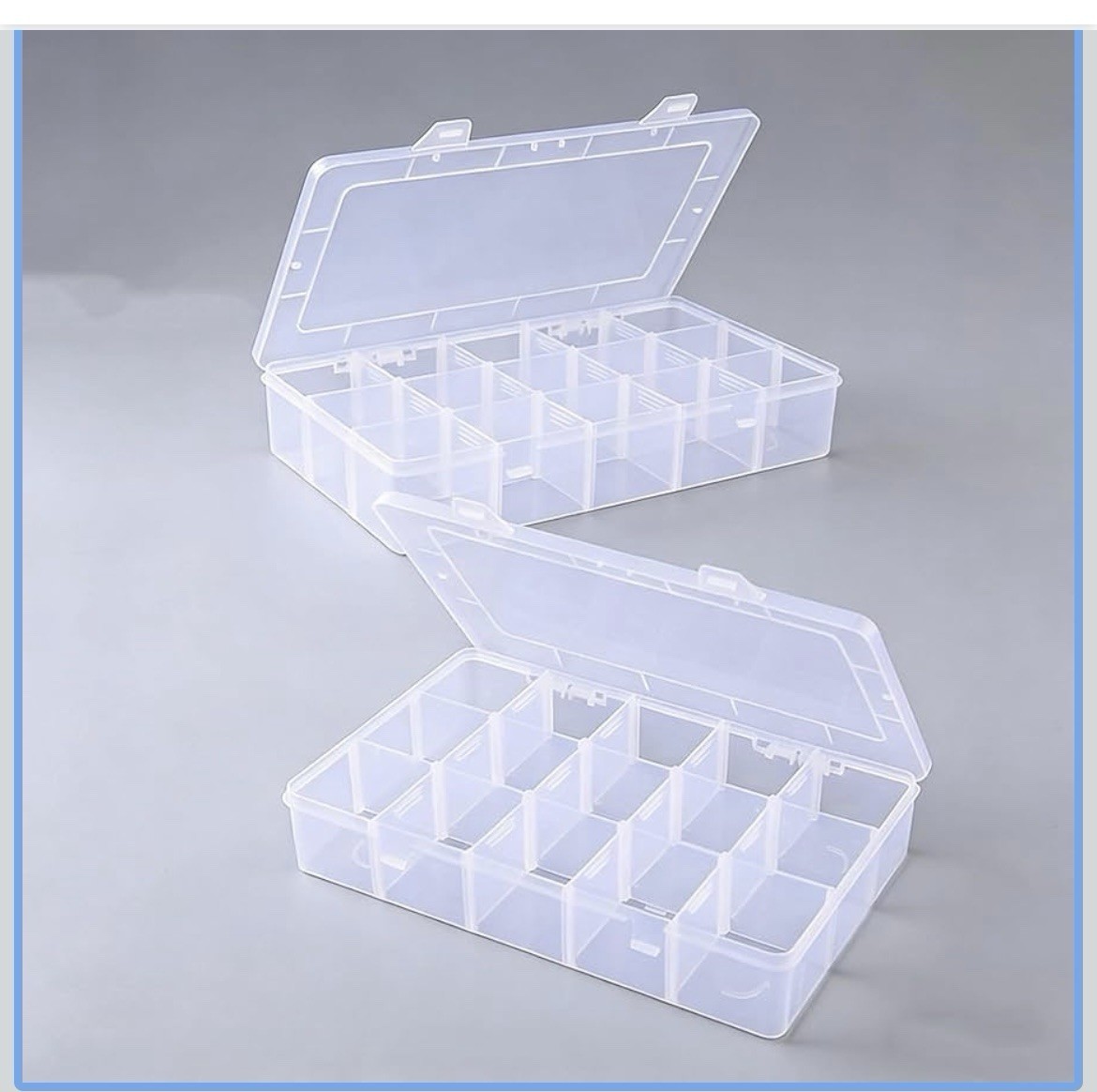 Plastic Organizer Box with Dividers, 15 Large Grids  2Pk Clear Comp 10.5x7x1.5