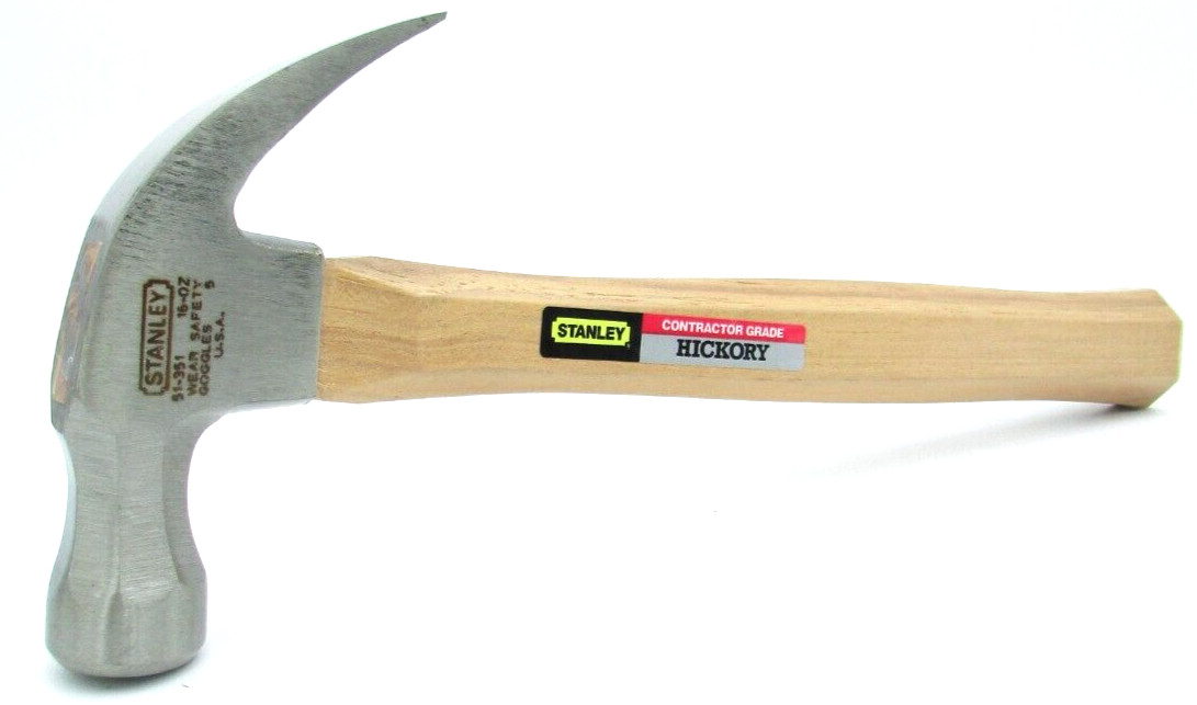 Vintage STANLEY 16oz Curved Claw Nail Hammer with Hickory Handle 51-351  USA NOS
