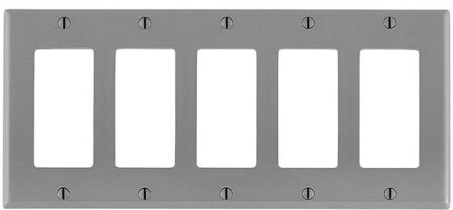 Leviton 80423 GY 5 Gang Decora GFCI Device Wallplate Thermoset Gray