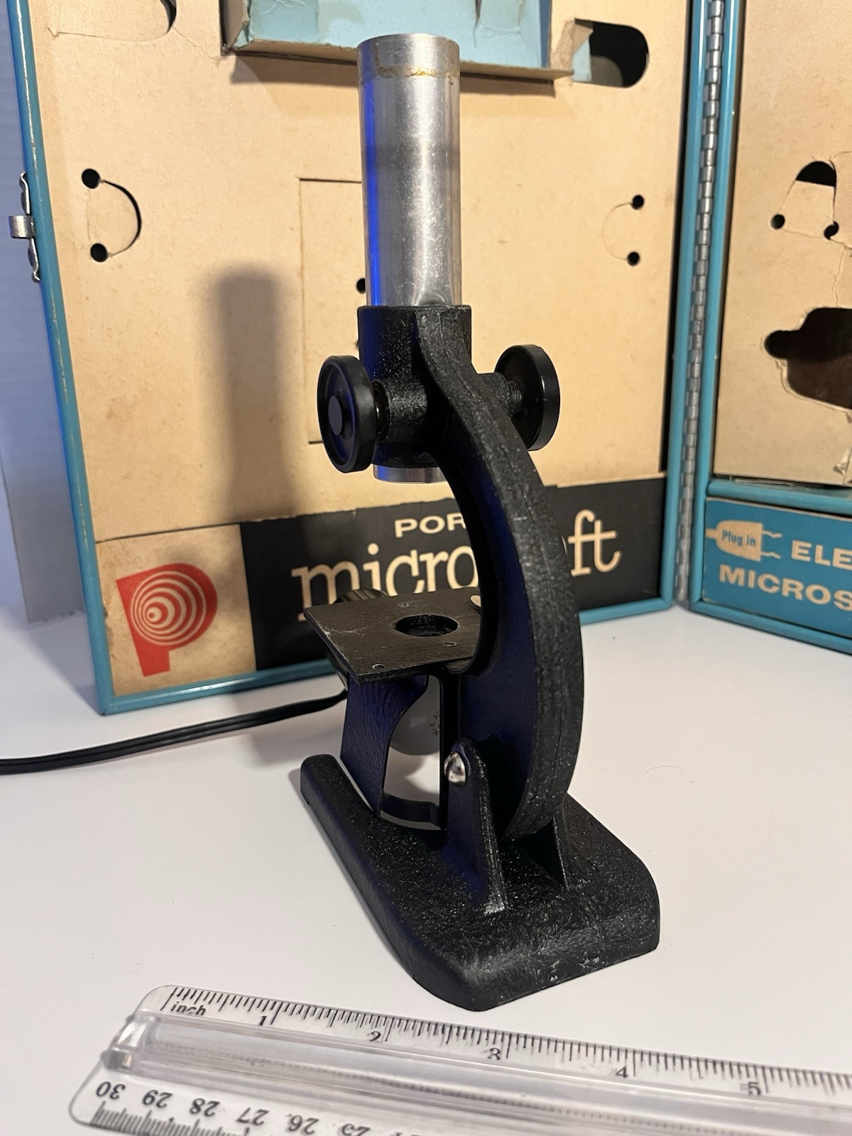 Vintage Porter Microcraft Microscope Lab Kit #2105 Electric Light Working