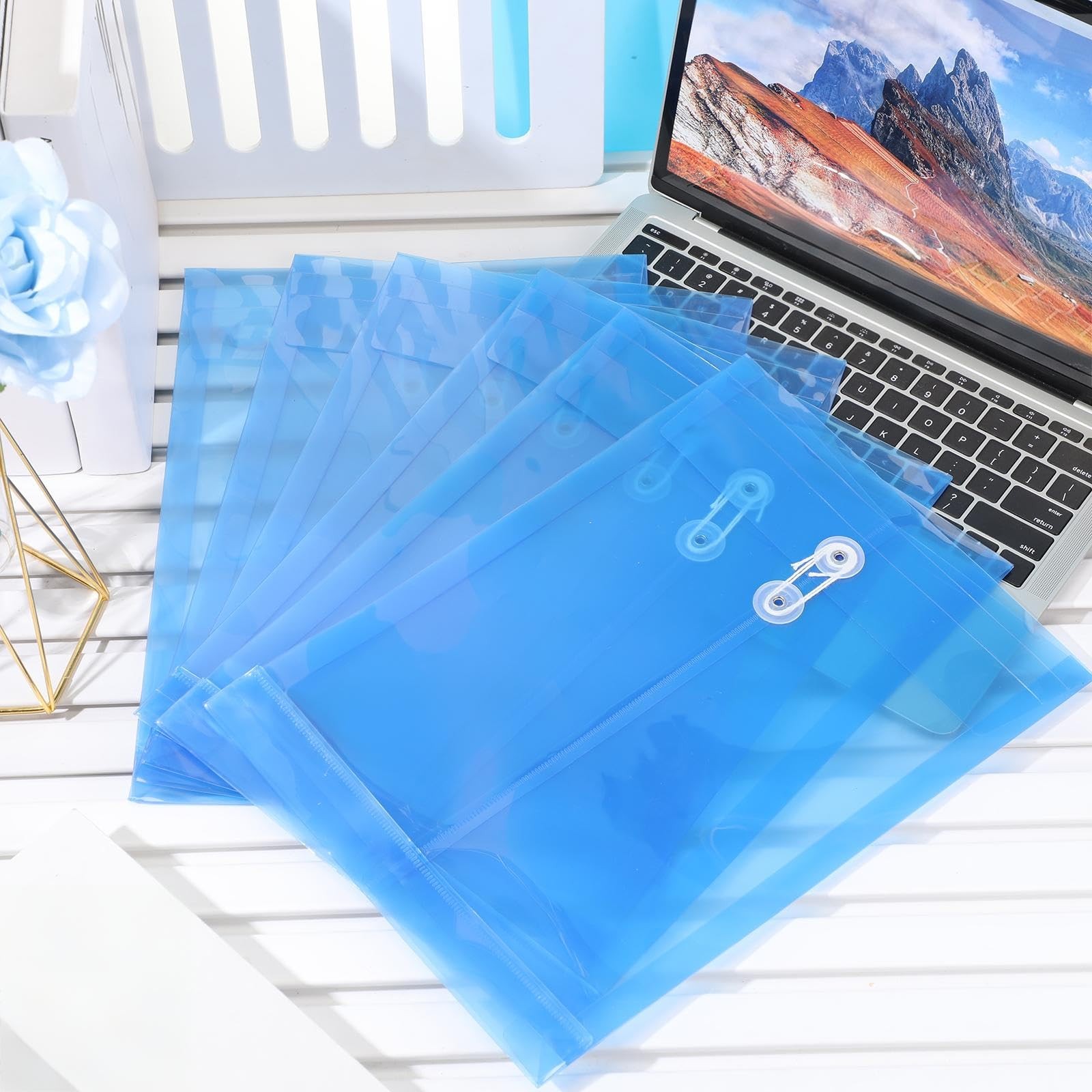 12 Pack Plastic Envelopes with Button and String Tie Closure Expandable Poly ...