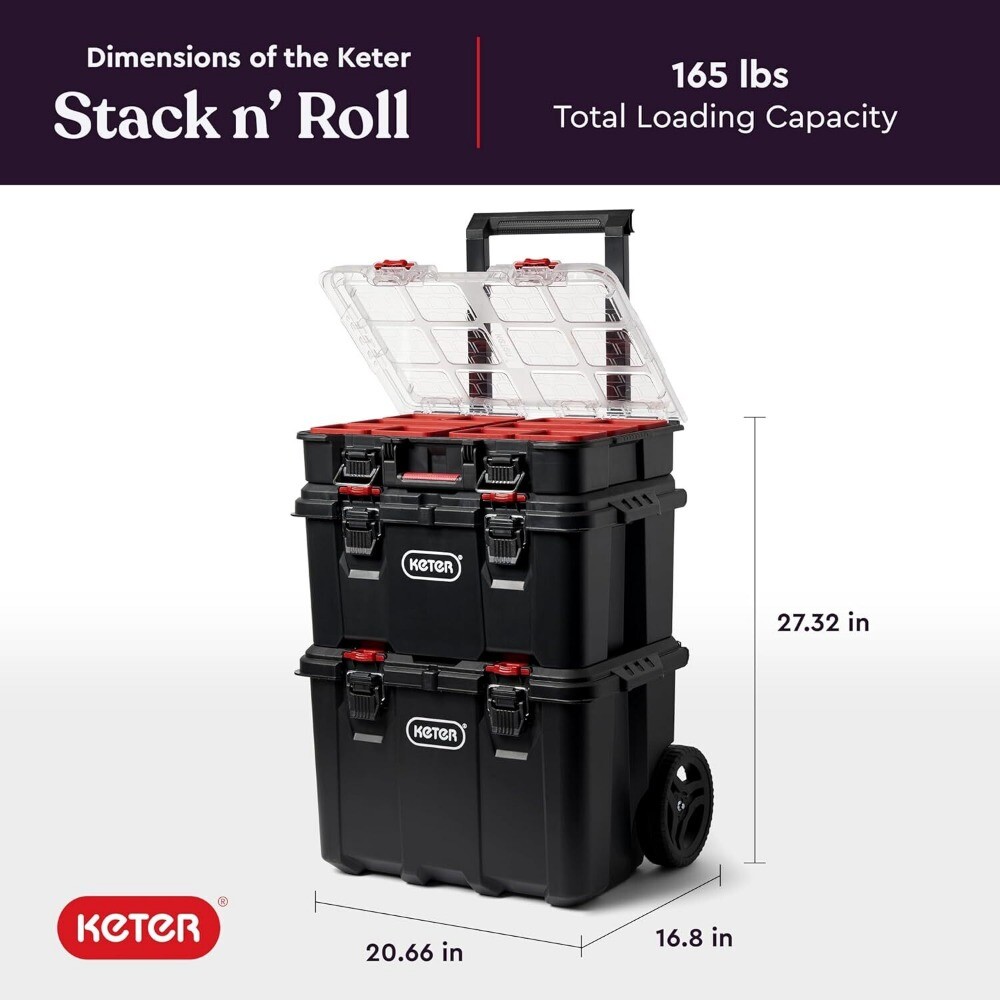 Keter Stack-n-Roll Modular Tools Organizer for Garage Storage and DIY, NEW..