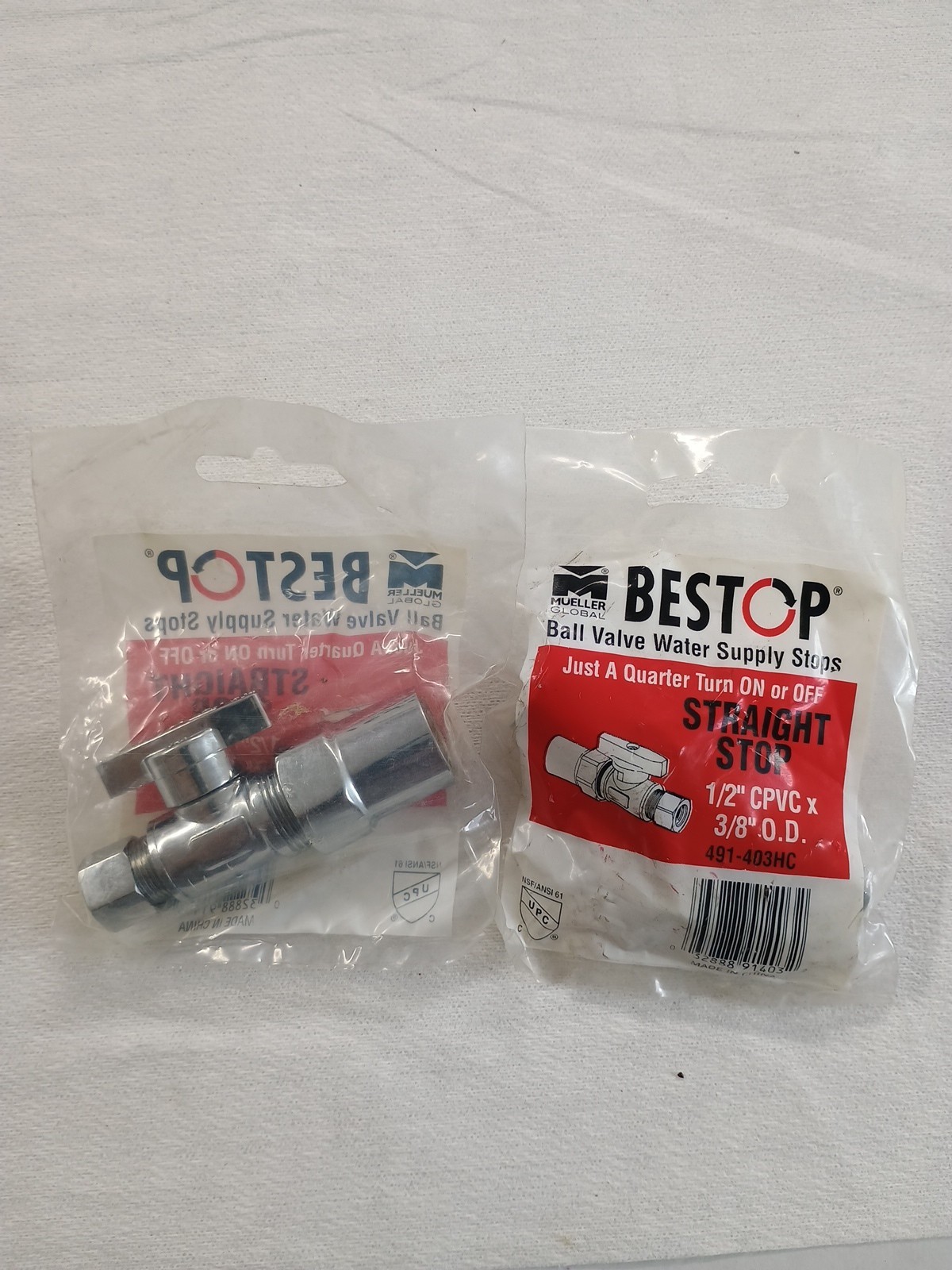 Mueller Bestop 1/2" CPVC x 3/8" OD Straight Water Supply  Stop 491-403HC 2 pcs