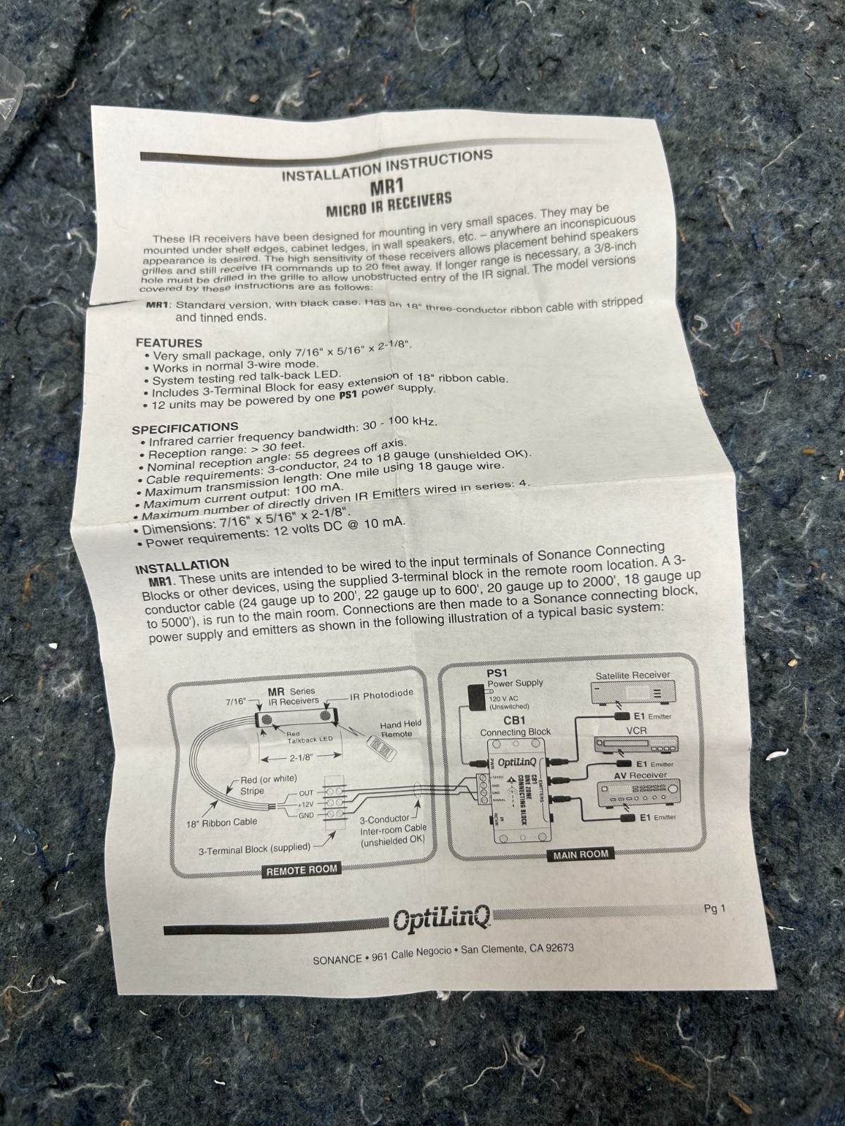 Sonance Optilinq MR1 Micro IR Receiver (91344)