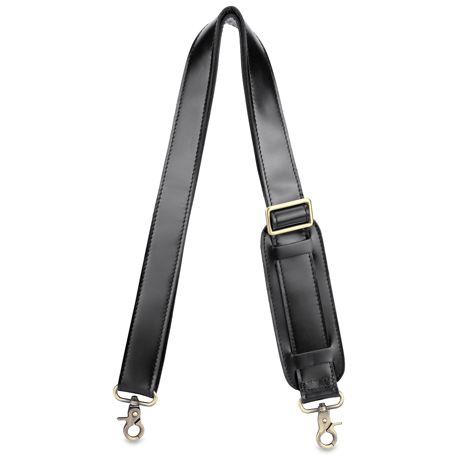 Enwaen Black Leather Bag Strap Replacement - Adjustable Shoulder Large,