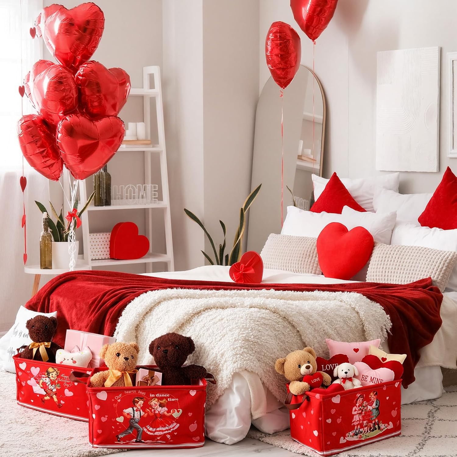 6 Pack Valentine's Day Storage Basket Collapsible Red
