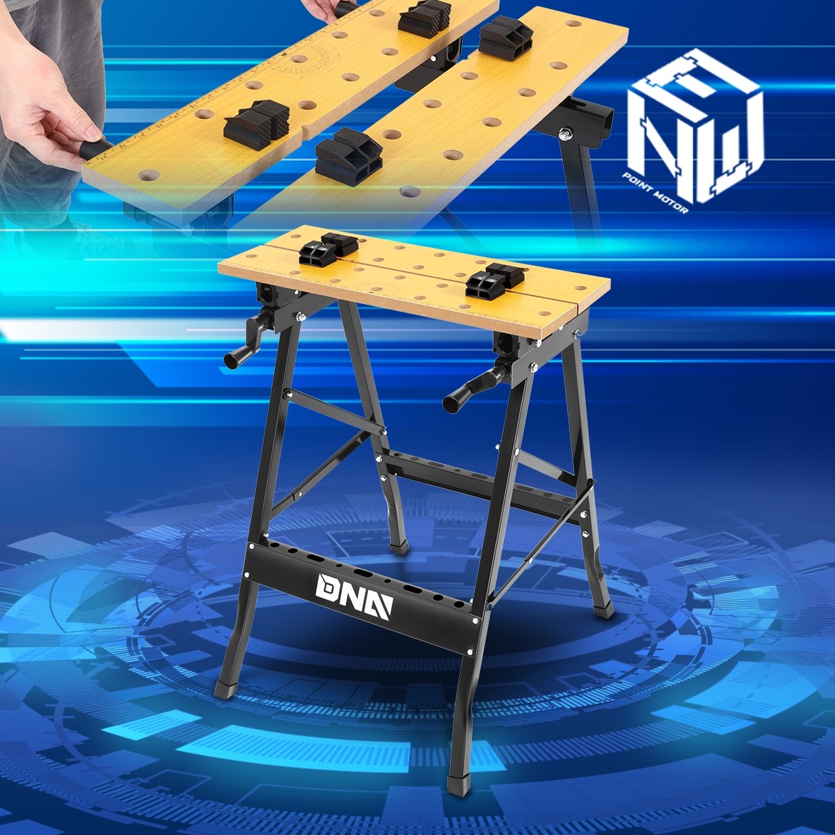 100 KG Adjustable 90-Degree Portable Foldable Wood Top Work Bench Yellow/Black