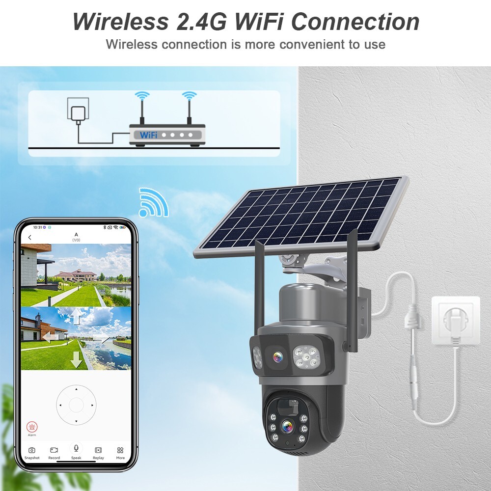 2PCS Solar Battery Powered Wireless WiFi Outdoor PTZ Home Security Camera System