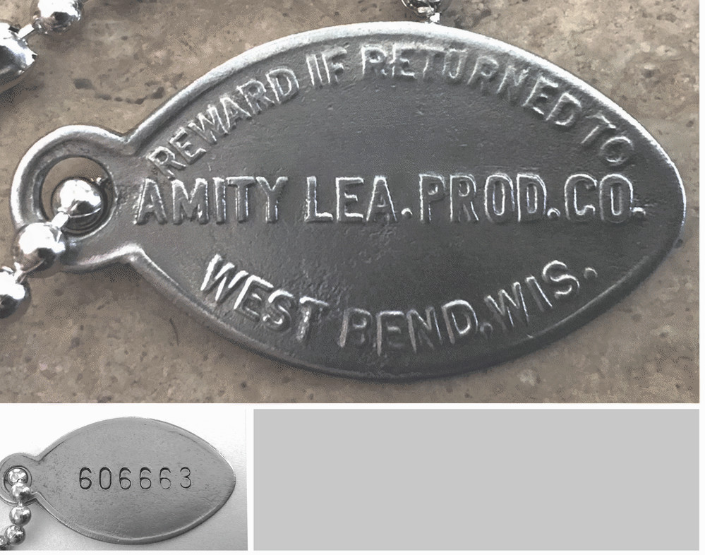 VTG Key Fob Tag: Amity Leather Products Co Westbend WI: Charge Coin #606663