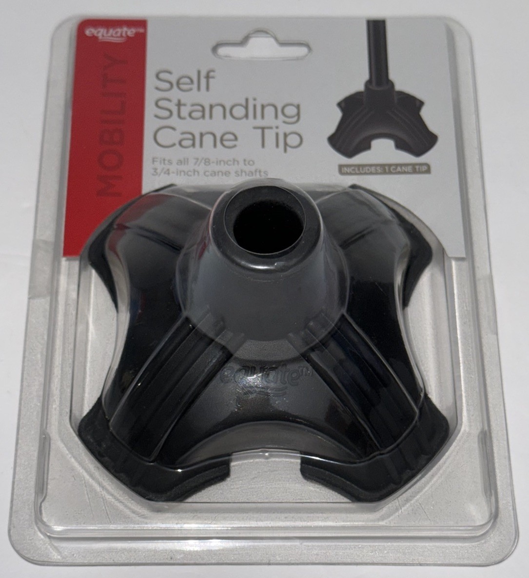 Self-Standing Cane Tip Rubber Black 7/8" to 3/4" Shafts Equate