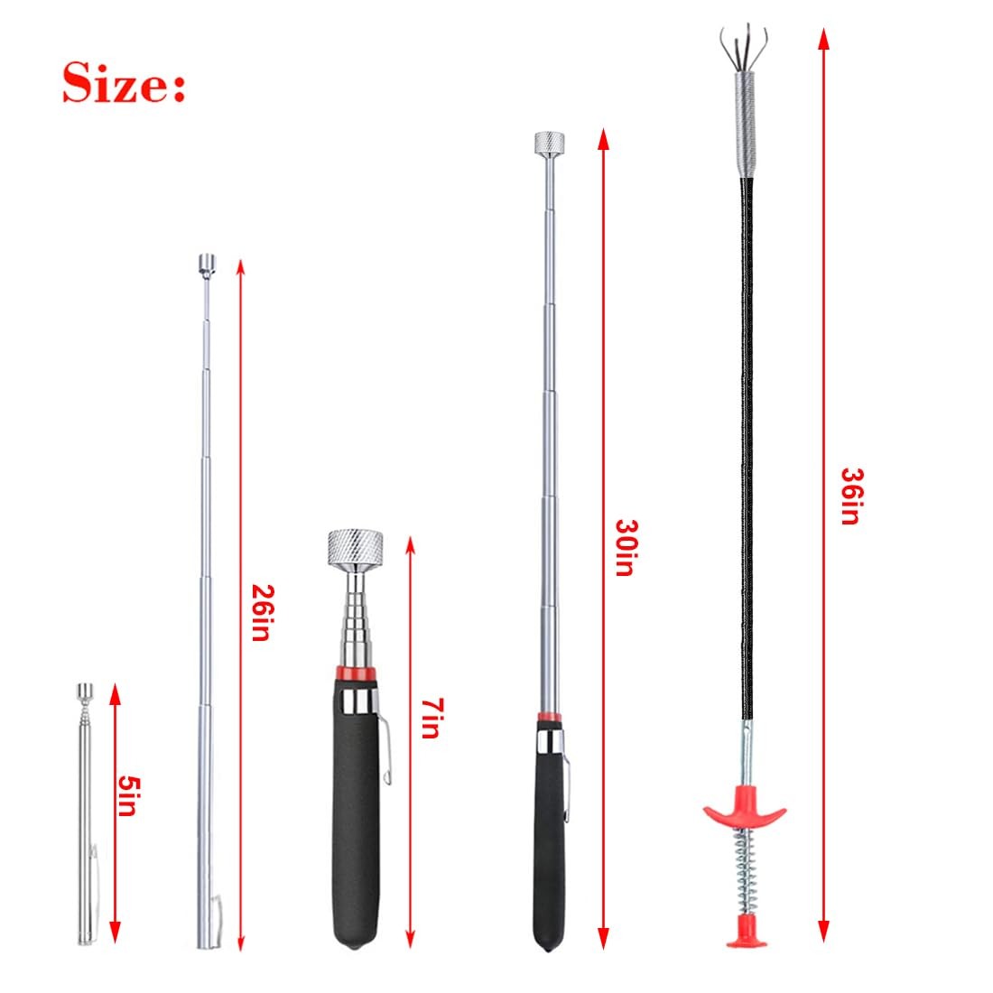 4 Pack Telescoping Magnet Pick-up Tool Set - Retrieving Pickup Tools,Extendable