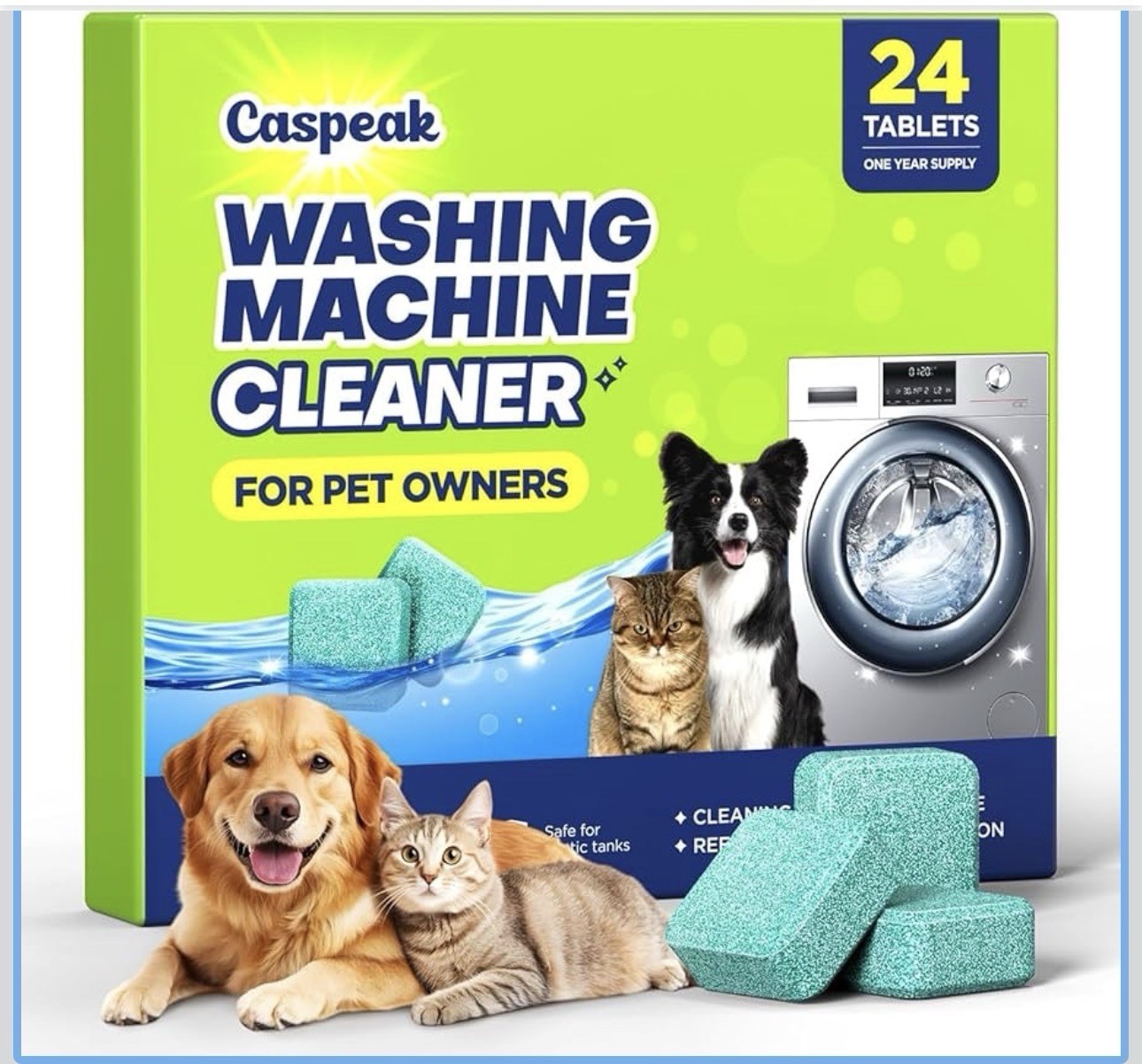 Washer Cleaner Tablets 24 Pack Deep Cleaning HE Front Top Load Septic Safe