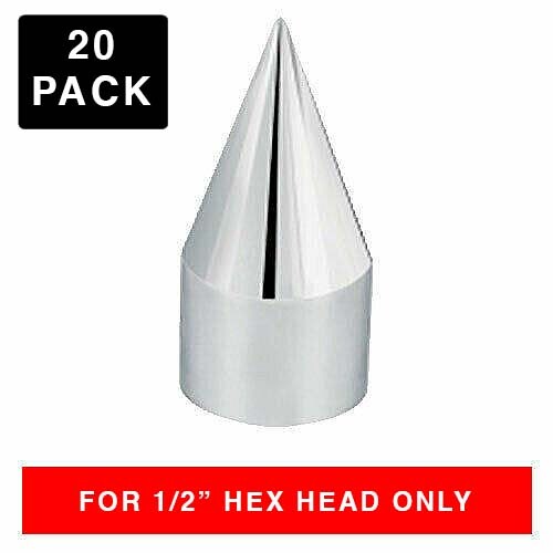 20 Chrome Press On Spike Nut & Bolt Covers for 1/2" Socket Size Car & Truck