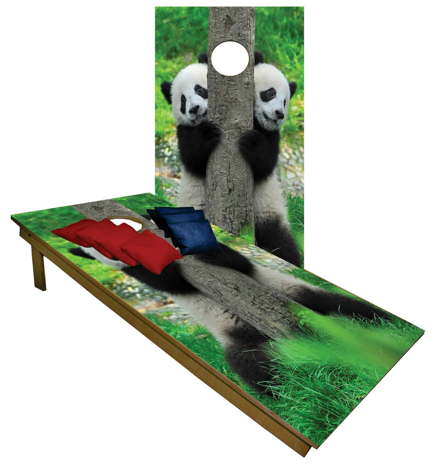 CORNHOLE Set BEANBAG TOSS GAME Panda Bears in a Tree w Bags  Boards