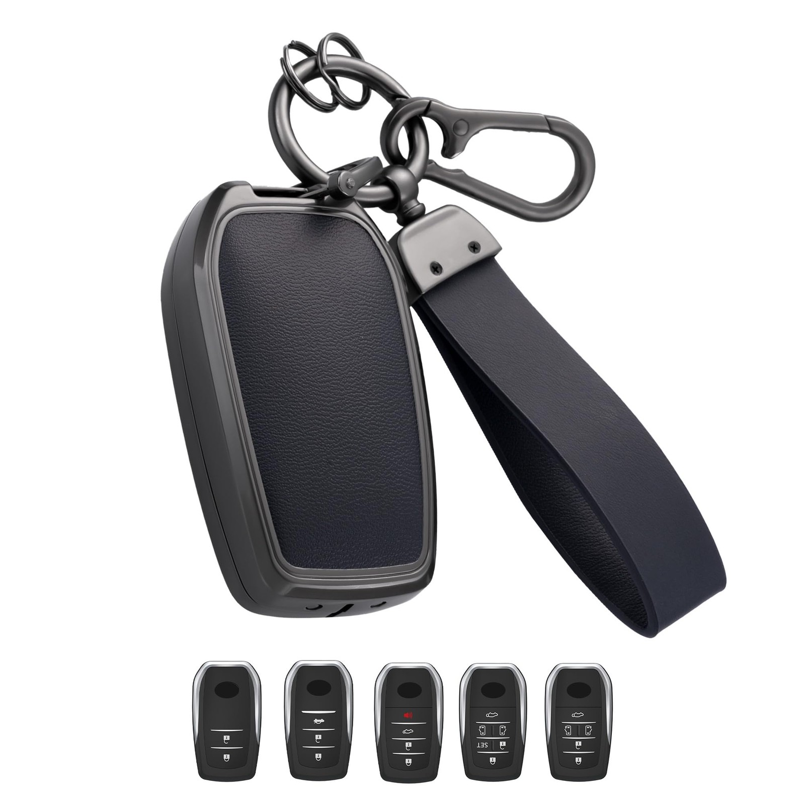 Qunzes Key Fob Cover with Heavy-duty Keychain for Toyota Camry Small, Black
