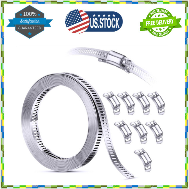 304 Stainless Steel Hose Clamp Assortment Kit DIY Cut-To-Fit 12 FT Metal Stra...