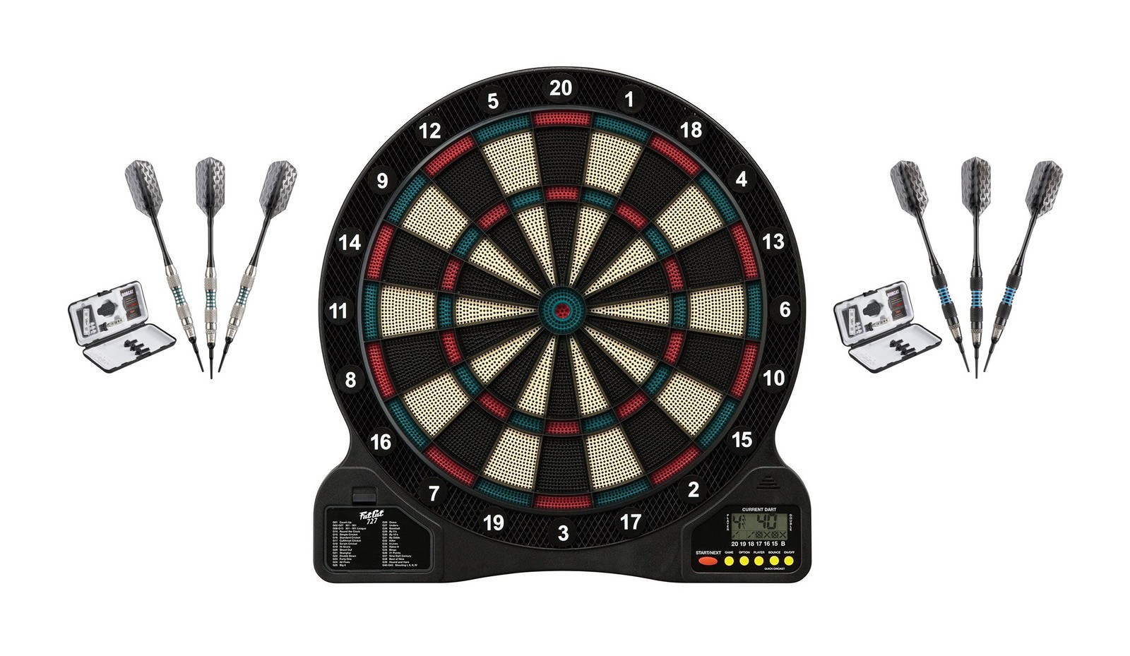Electronic Soft Tip Dartboard + Adjustable Green Rings + Blue Rings Darts