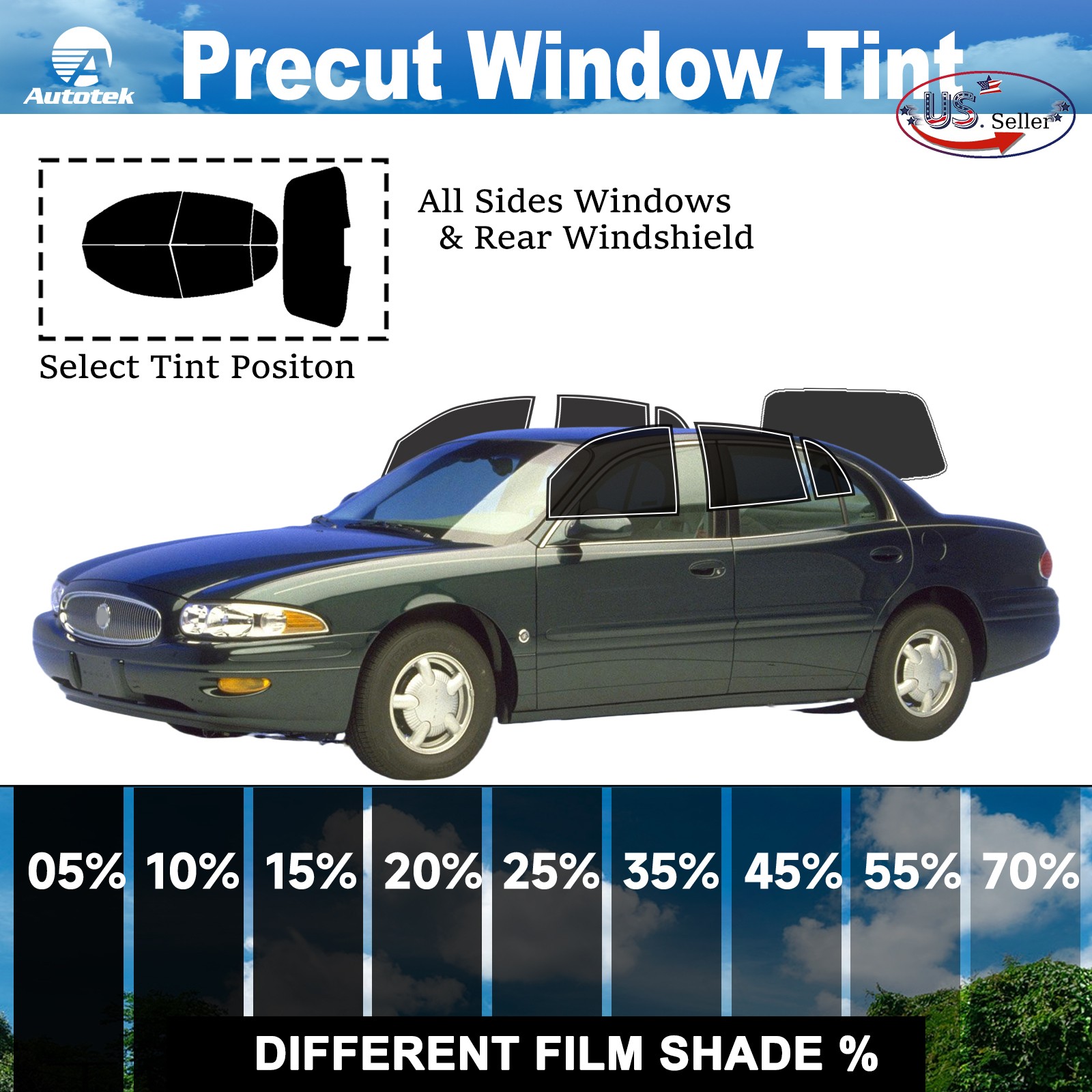 PreCut All Sides Window Film Any Tint Shade For Buick LeSabre Sedan 2000-2005
