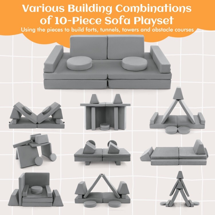 10-Piece Kids Play Couch Sofa with Portable Handle