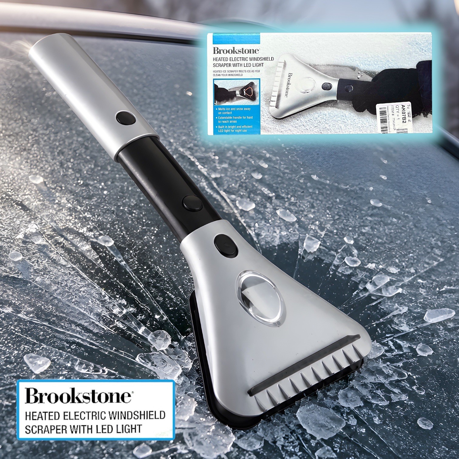 Brookstone LED Heated Ice Scraper 12 V
