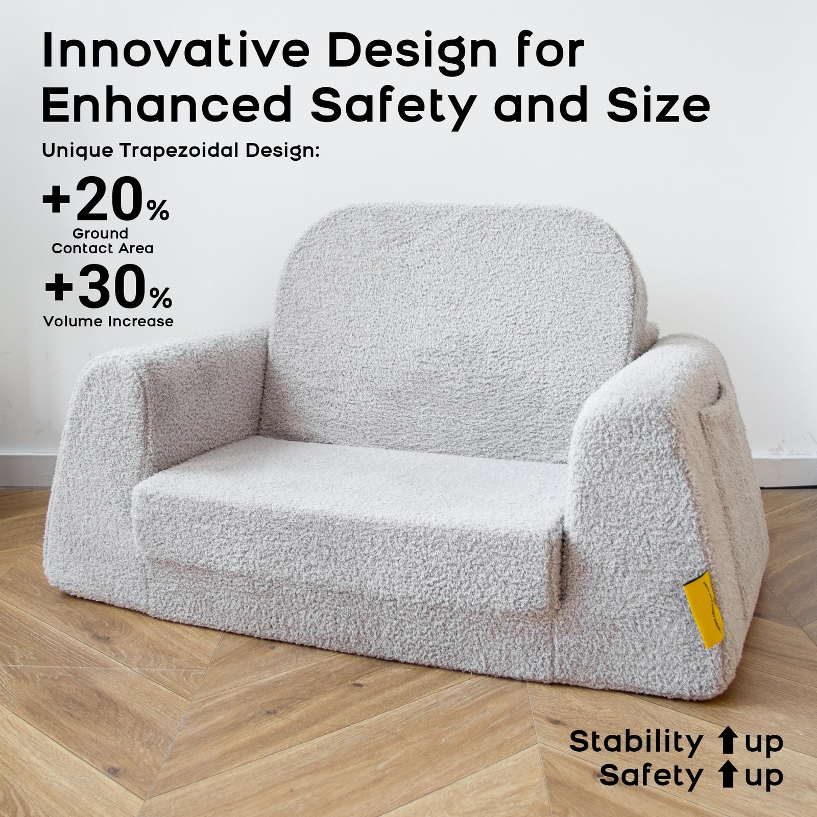 Extra-Wide Kids Sofa for Toddlers, 2-in-1 Convertible Memory Foam Couch to Lo...