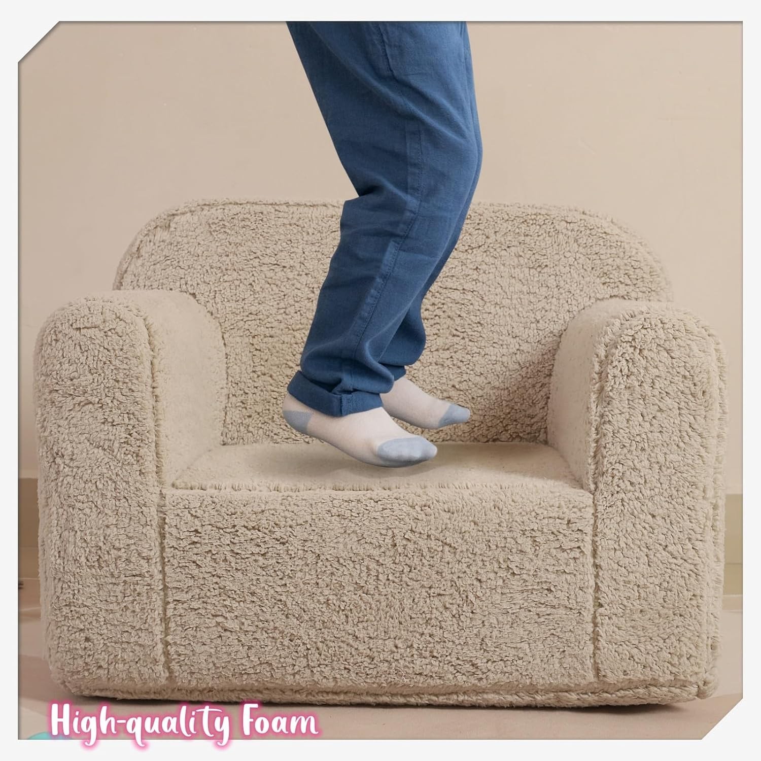 Kids Snuggly-Soft Sherpa Chair, Cuddly Toddler Foam Chair for Boys and Girls,...