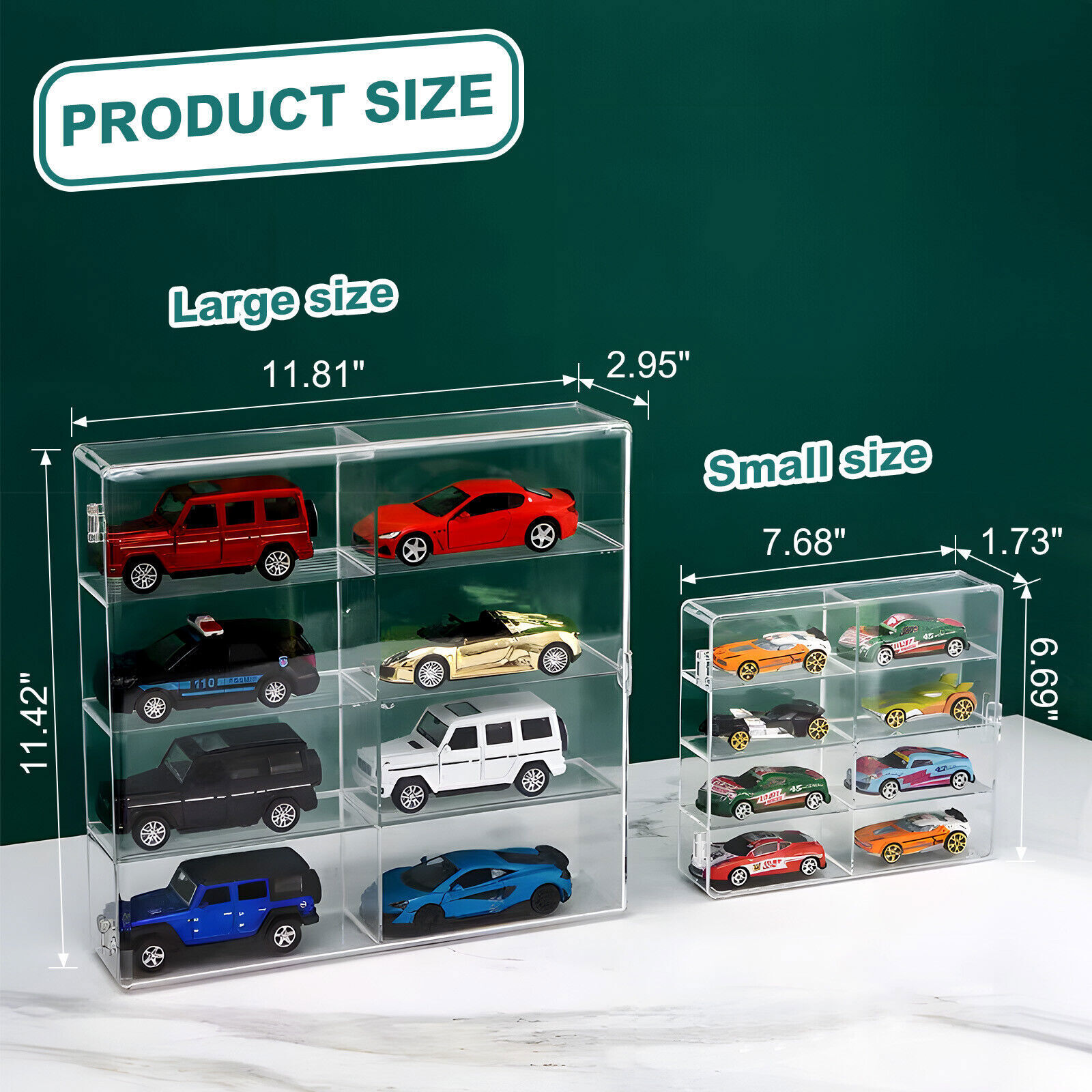 Model Car Diecast Display Case 1:64 Scale 8 Car Compartment with Locking Latch