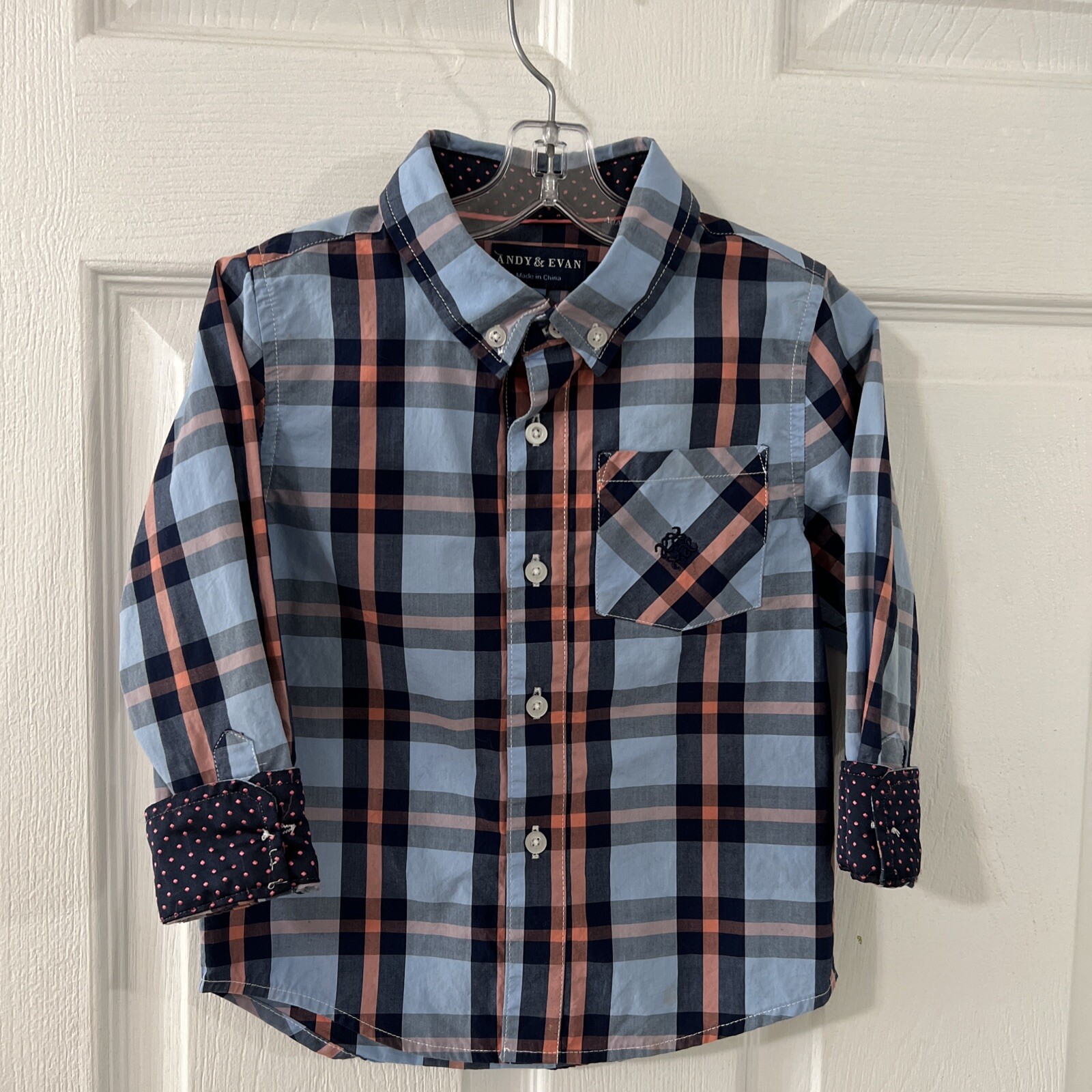 Andy & Evan Plaid Button Down Shirt Boys 3T Long Sleeve Casual TurnBack Cuffs