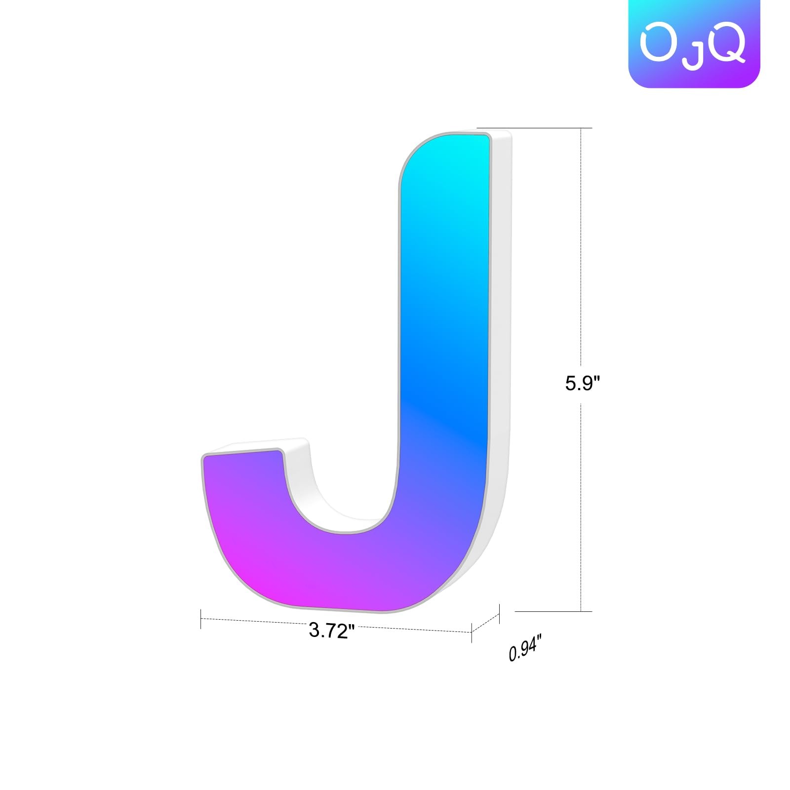 Light Up Letter "J" LED Color Changing Sign USB Powered, App Control