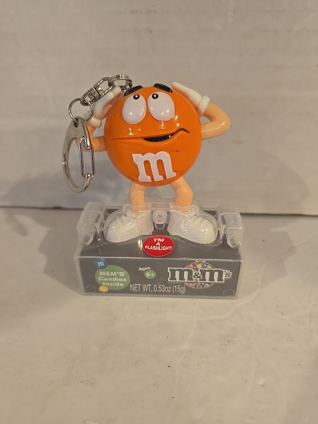 M&M's Orange Candy Character Flashlight Keyring Keychain Clip Needs Battery