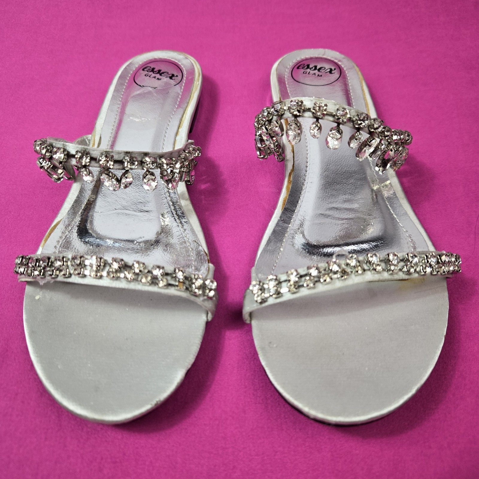 Essex Glam Rhinestone Straps Round Toe Flats Size 39 Casual Coquete Girl