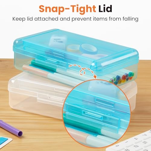 Double Layer Pencil Box, Large Hard Pencil Case Organizer, Clear Plastic Blue