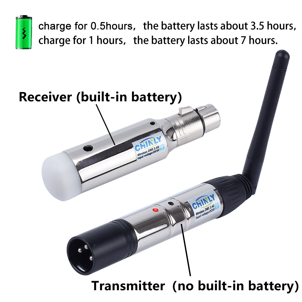 DMX512 Wireless Transmitter + Battery Receiver Rechargeable for Stage Light 400m