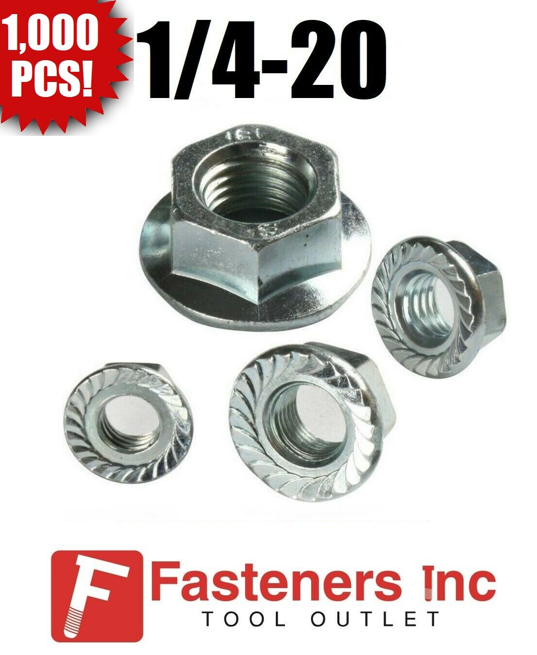 (Qty 1000) 1/4-20 Hex Flange Nuts Serrated Zinc Plated "Whiz Nuts"