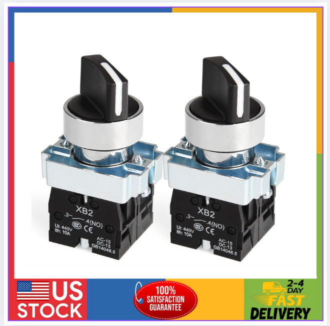 APIELE 22mm 3-Position Selector Switch, Maintained, 2NO XB2-20X/31, Pack of 2