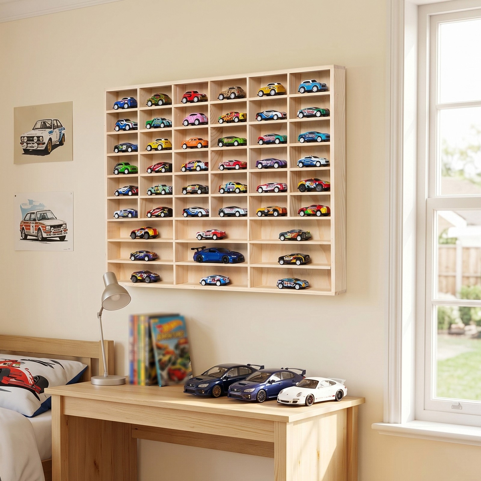 48-Grid Solid Wood Storage Box for 1:64 Car Model Toy Display Collection Holder