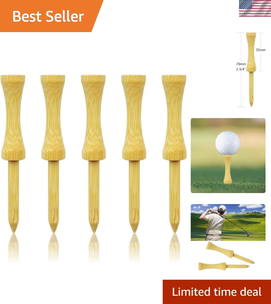 Step Down Golf Tees 2-1/8"or 2-3/4"or 3-1/4" 100 Count Wooden Golf Castle Tees
