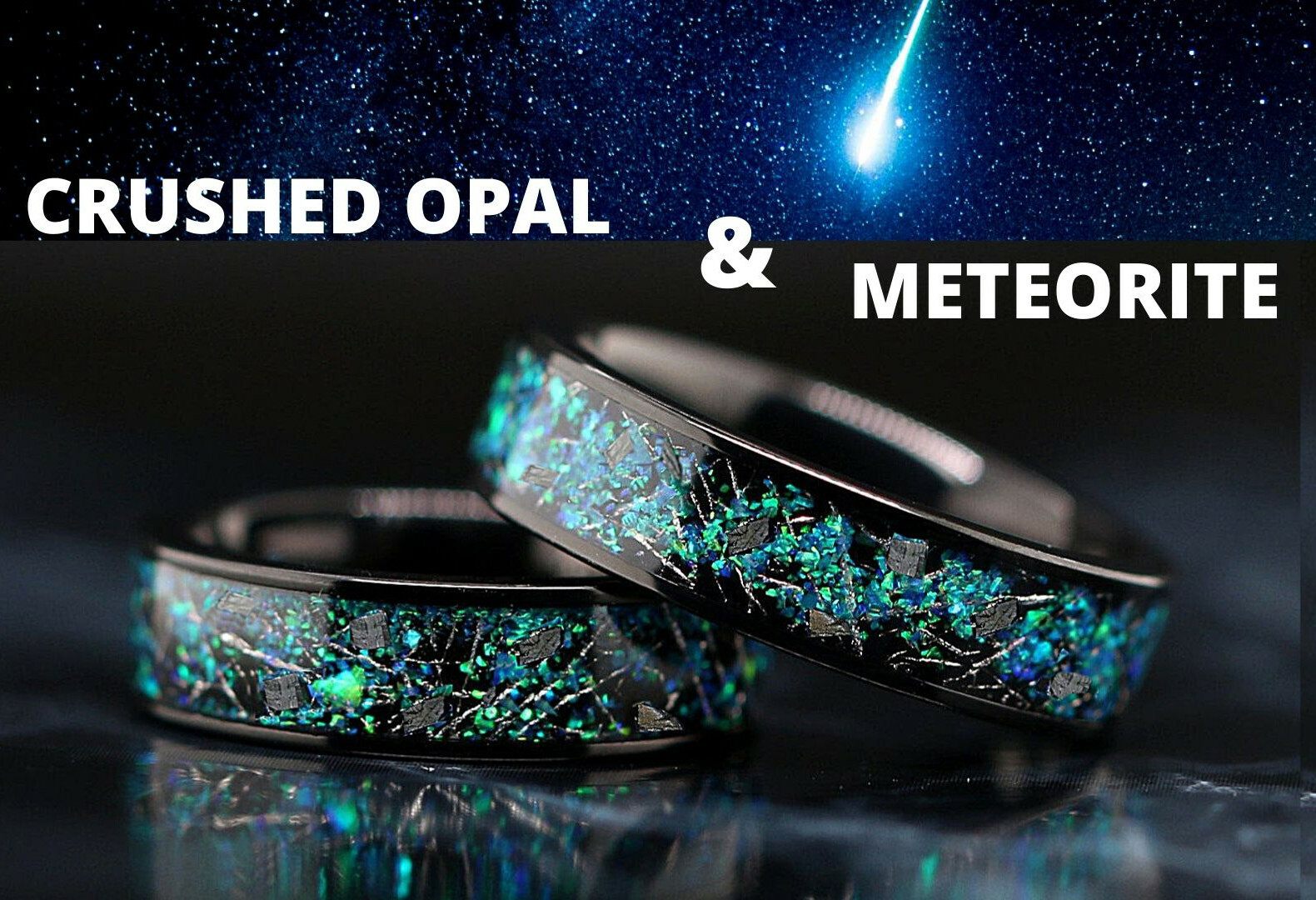Opal Wedding Ring Meteorite Wedding Band