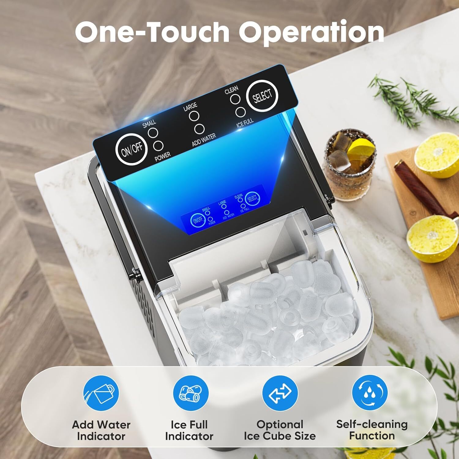 Self-cleaning Ice Makers Countertop with Handle Ice Machine 9 Cubes in 6 Mins