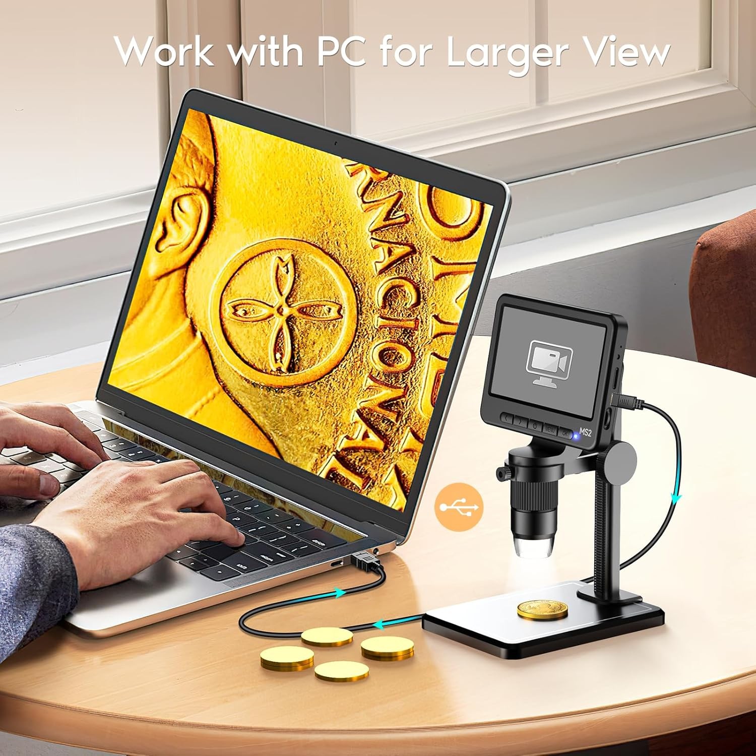 1080P LCD Digital Microscope with 32GB SD Card, Coin 5-inch...