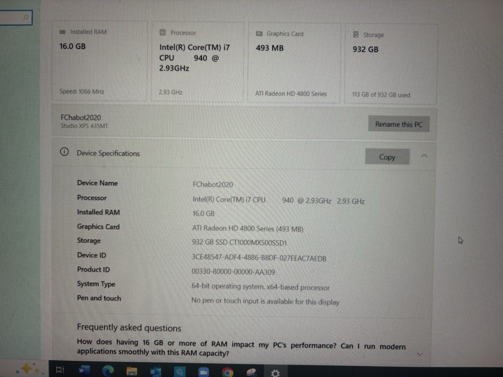 DELL STUDIO XPS 435MT TOWER PC INTEL i7-920 2.93 Gz