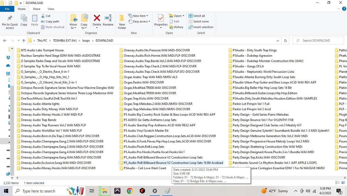 4TB hard drive full of loops, samples, refills, Rex, Native instrument programs