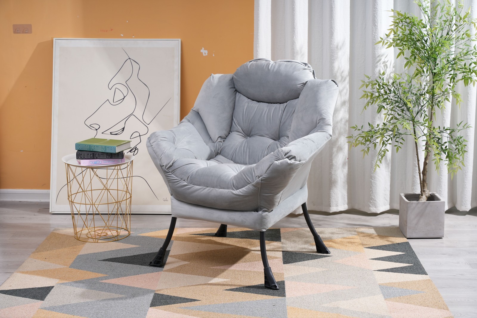 Living Room Chairs Modern Cotton Fabric Lazy Chair, Accent Contemporary