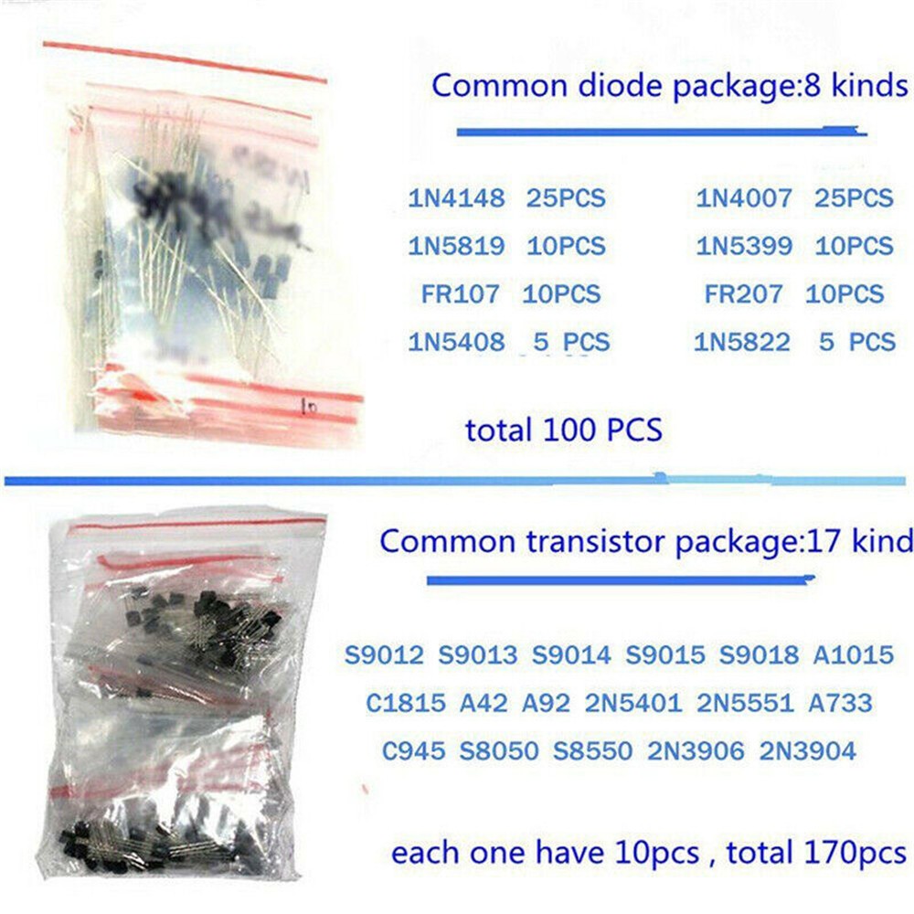 Electronic Components Kit 1390PCS LED Diodes Resistors Electrolytic Capacitors g